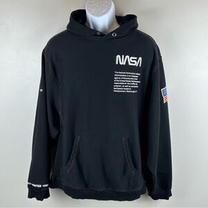 Heron Preston Nasa Hoodie Mens XL Black Embroidered Top Stitching Streetwear